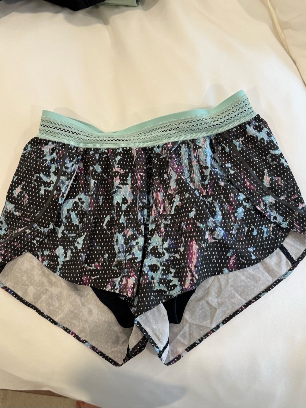 lululemon athletica Mint & Black Patterned Athletic Shorts